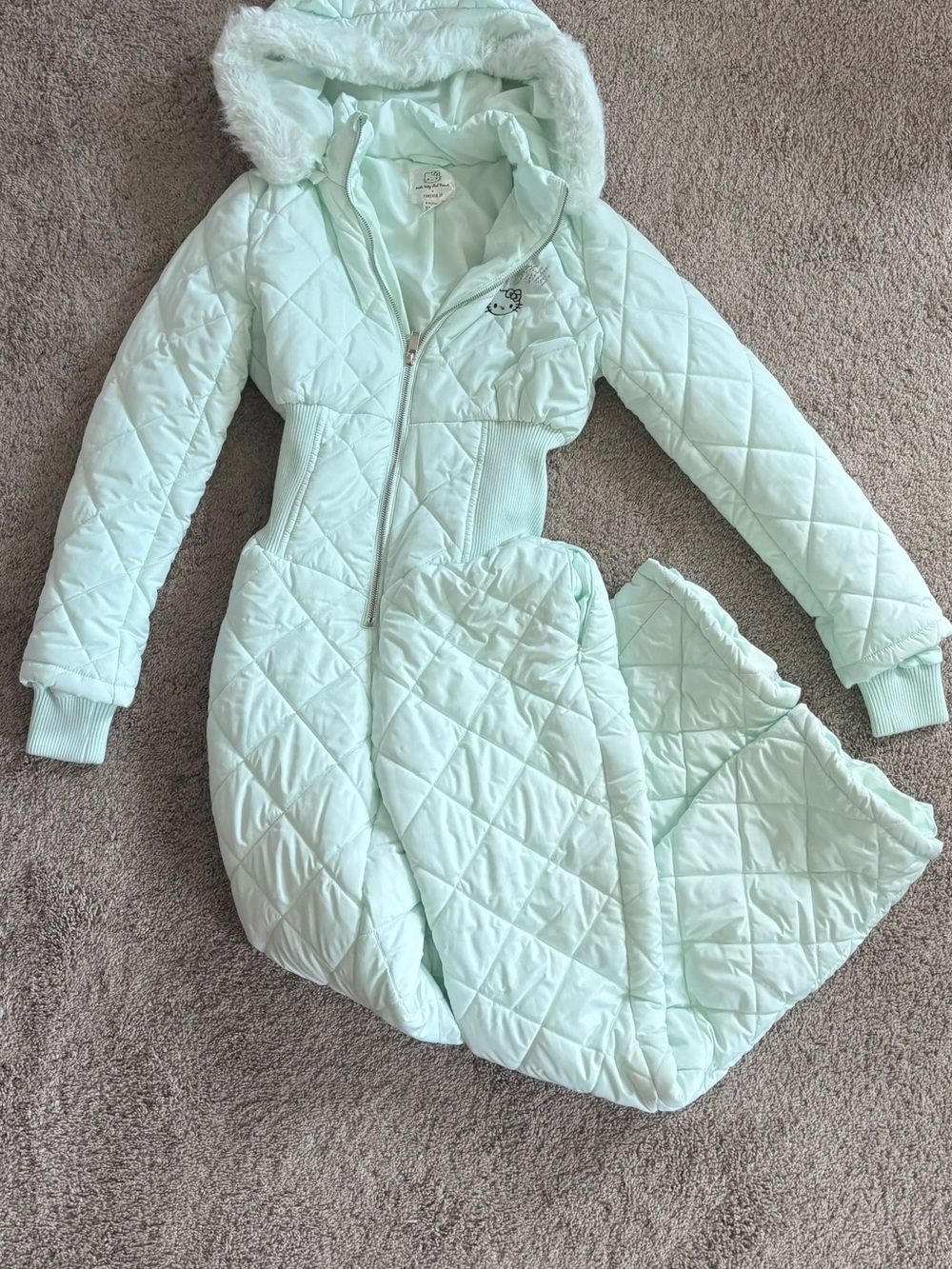 Discontinued Forever 21 Mint Quilted Hooded Ski Jacket
